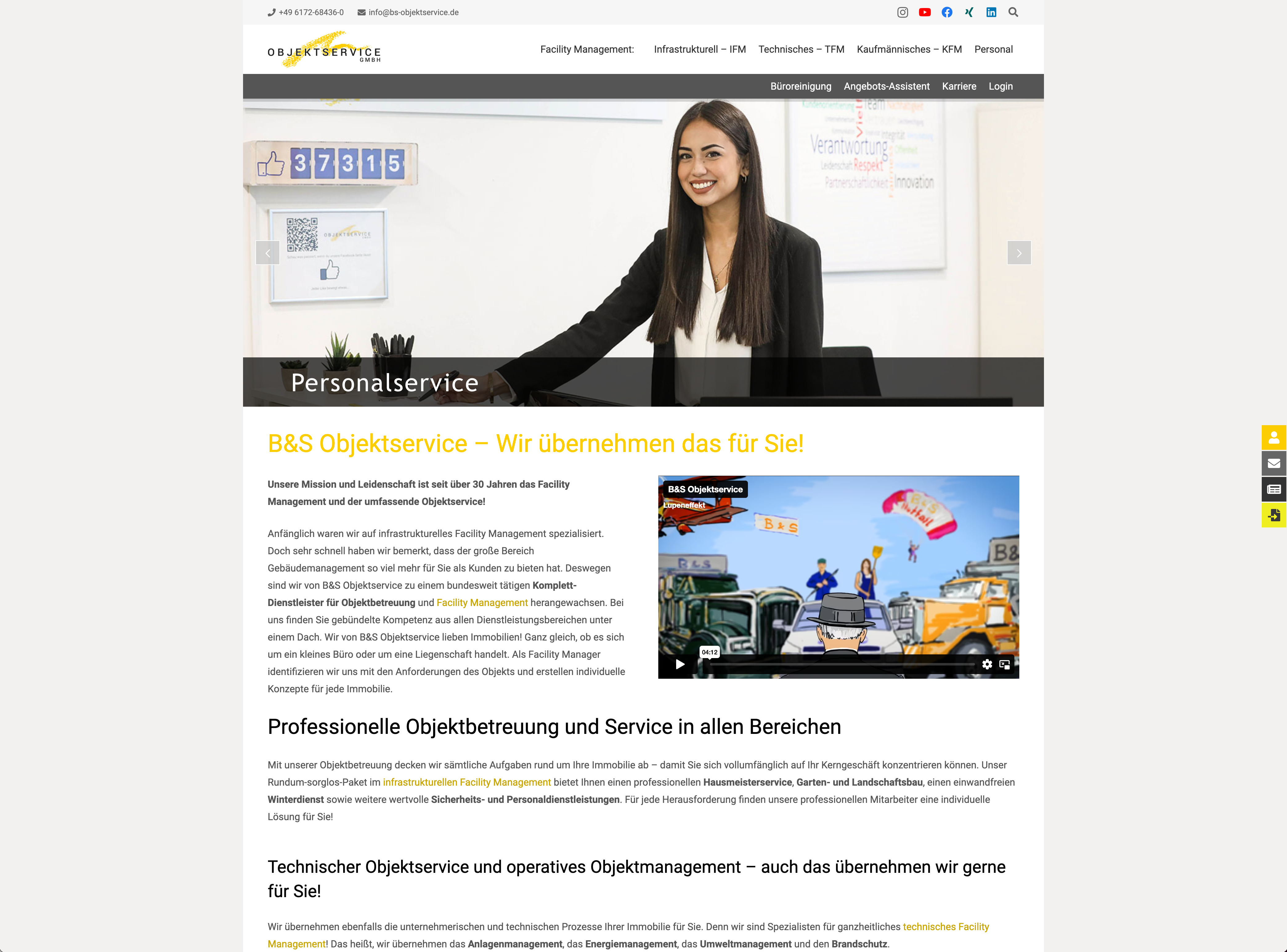 B&S Objektservice Website alt