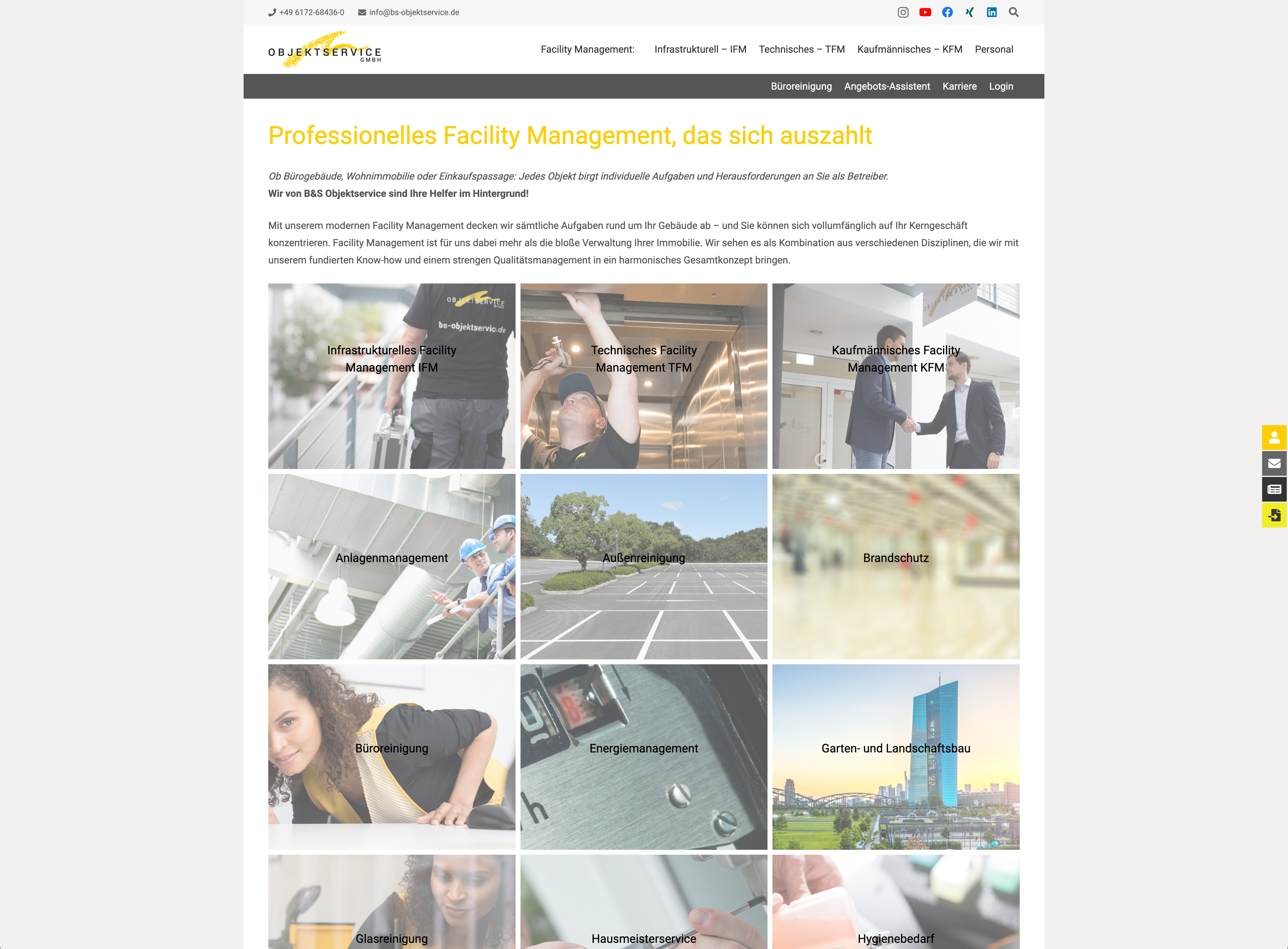 B&S Objektservice Website alt